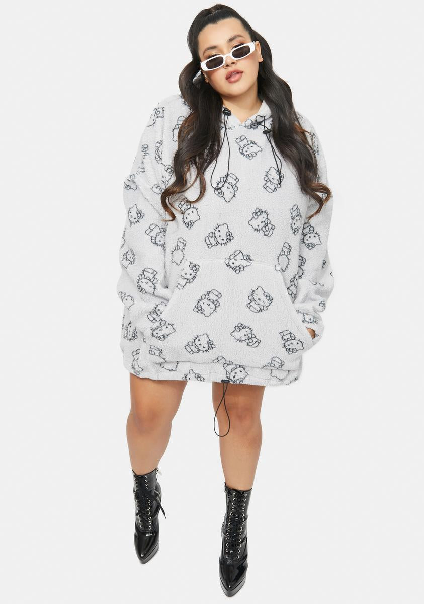 Plus Grey Hello Kitty Printed Fleece Hoodie
