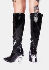 Black Patent Vegan Dick Heel Motocross Boots