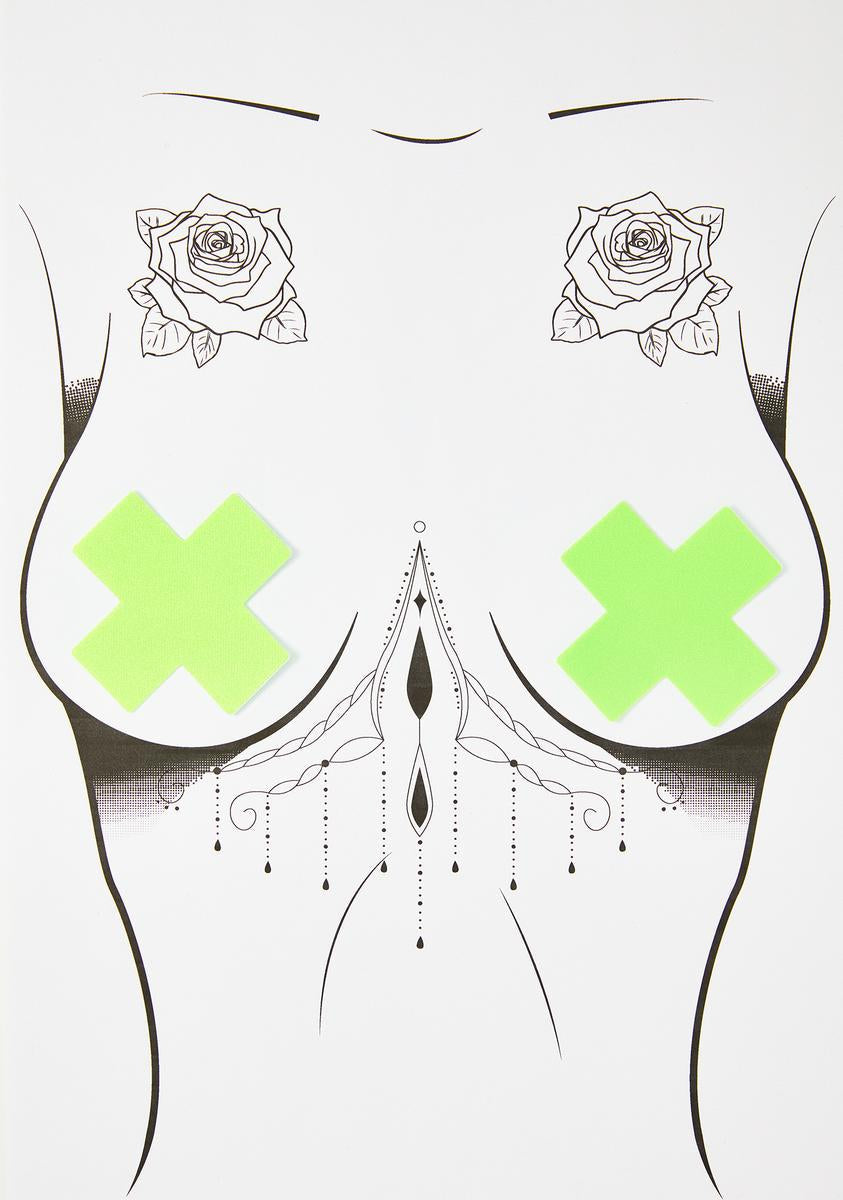 Neon Green Cross Pasties