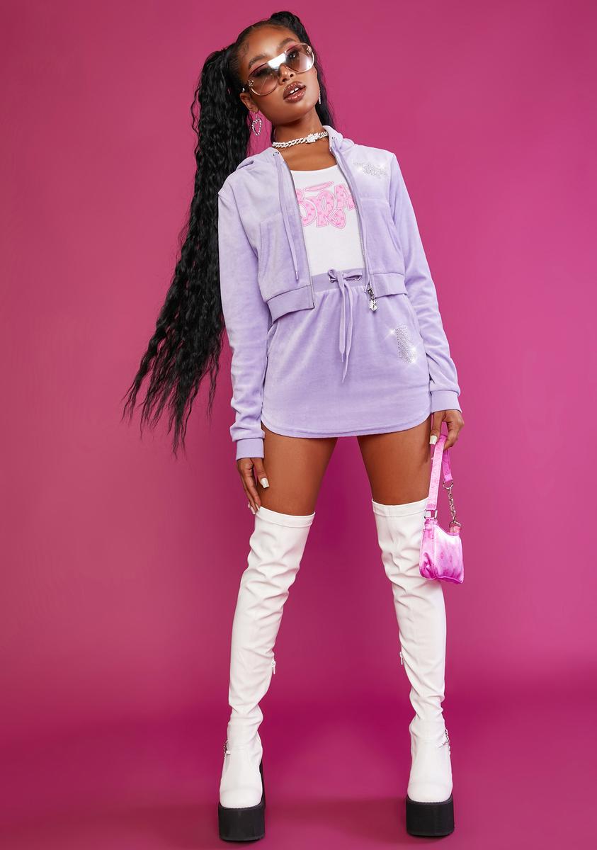 Lavender Keep It Glossy Velour Skirt