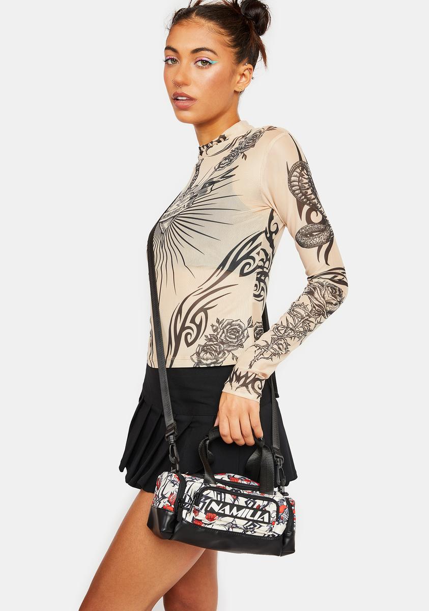 Beige Tattoo Rose Mini Gym Bag
