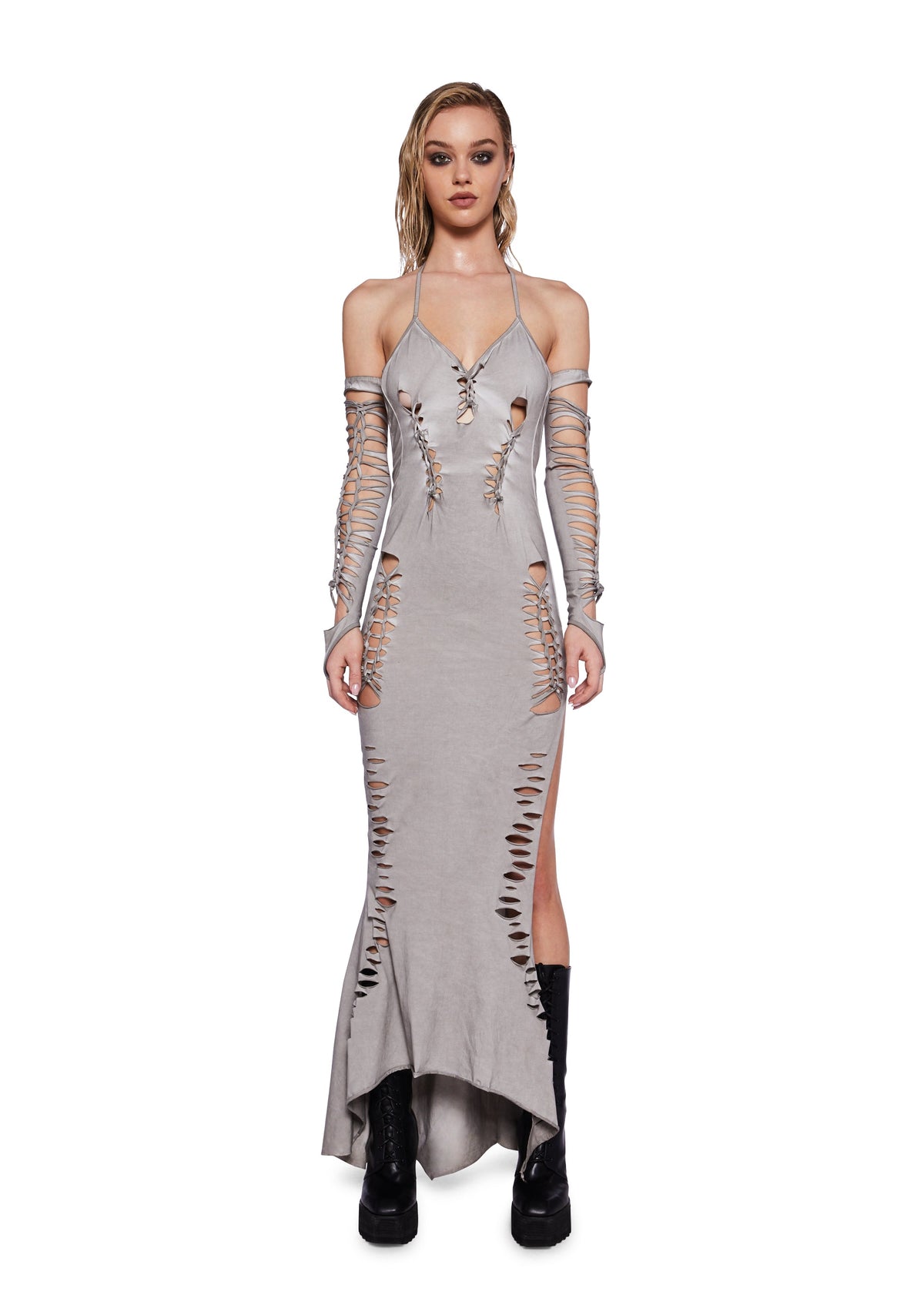 Pitch Shredded Maxi Dress And Gloves Set