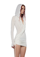 Flanger Hooded Deep Cowl Dress